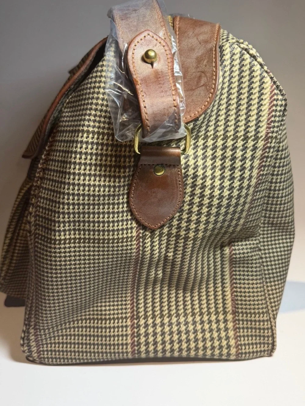 New Polo Ralph Lauren Duffle Weekender Travel Crossbody Bag Leather-Trim Brown